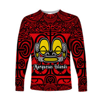 Marquesas Islands Long Sleeve Shirt Marquesan Tattoo Simple Style - Red LT8 - Polynesian Pride