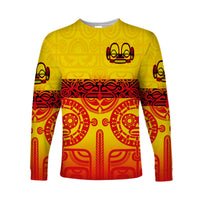 (Custom Personalised) Marquesas Islands Long Sleeve Shirt Marquesan Tattoo Special Style - Gradient Yellow LT8 - Polynesian Pride