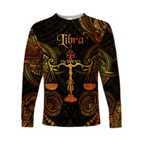 (Custom Personalised) Libra Zodiac Polynesian Long Sleeve Shirt Unique Style - Gold LT8 Unisex Gold - Polynesian Pride
