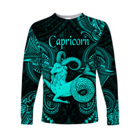 (Custom Personalised) Capricorn Zodiac Polynesian Long Sleeve Shirt Unique Style - Turquoise LT8 Unisex Turquoise - Polynesian Pride
