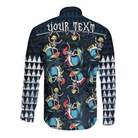 (Custom Personalised) Hawaii Skeleton Surf Long Sleeve Button Shirt Halloween Hawaiian Tribal LT13 - Polynesian Pride