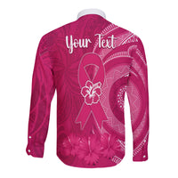 (Custom Personalised) Breast Cancer Awareness Long Sleeve Button Shirt Hibiscus Polynesian No One Fights Alone LT13 - Polynesian Pride