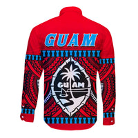 Guam Chamorro Long Sleeve Button Shirt Latte Stone Red Polynesian Haligi LT13 - Polynesian Pride