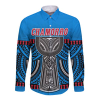 (Custom Personalised) Guam Chamorro Long Sleeve Button Shirt Latte Stone Blue Polynesian Haligi LT13 - Polynesian Pride