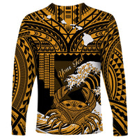 (Custom Personalised) Hawaii Long Sleeve Shirt Kakau Polynesian Crab With Waves Ver.02 LT14 - Polynesian Pride
