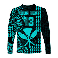 (Custom Text and Number) Hawaii Day Kakau Long Sleeve Shirt Proud To Be Hawaiian Turquoise King Kamehameha and Kanaka Maoli LT13 - Polynesian Pride