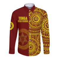 (Custom Personalised) Tonga High School Long Sleeve Button Shirt Tongan Ngatu Pattern LT14 - Polynesian Pride