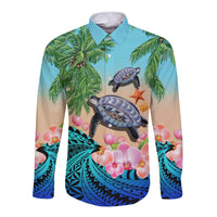 (Custom Personalised) Polynesian Turtle Coconut Tree And Orchids Long Sleeve Button Shirt LT14 - Polynesian Pride