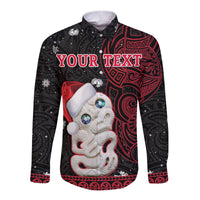 (Custom Personalised) New Zealand Christmas Long Sleeve Button Shirt Hei Tiki Red Pohutukawa Meri Kirihimete LT14 - Polynesian Pride