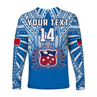 (Custom Text And Number) Samoa Rugby Long Sleeve Shirt Personalise Toa Samoa Polynesian Pacific Blue Version LT14 - Polynesian Pride