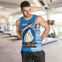 Fiji Men Tank Top Fijian Drua Mix Tagimaucia Flower Blue Style LT14 - Polynesian Pride
