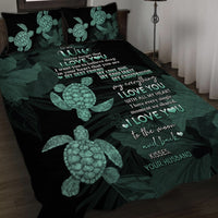 Hawaii Turtle Quilt Bed Set Hibiscus To My Wife Turquoise AH - Polynesian Pride