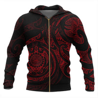 American Samoa Polynesian All Over Zip up Hoodie Red Turtle Tribal Unisex Red - Black - Polynesian Pride