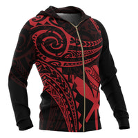 Hawaii Polynesian Zip up Hoodie Red Tribal Pattern - Polynesian Pride