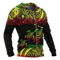 Hawaii Polynesian All Over Zip up Hoodie Reggae Sea Turtle - Polynesian Pride