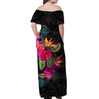 Northern Mariana Islands Hibiscus Polynesian Tribal Women Off Shoulder Long Dress - LT12 - Polynesian Pride