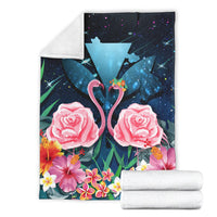 Kanaka Flamingo Couple Rose Hibiscus Plumeria Premium Blanket - Love Universe - AH - Polynesian Pride