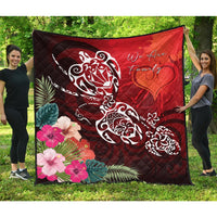 Hawaii Turtle Family Premium Quilt - We Are Family - AH Red - Polynesian Pride