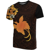 Papua New Guinea T Shirts Papua New Guinea tangerine Flag Hibiscus Unisex Black - Polynesian Pride