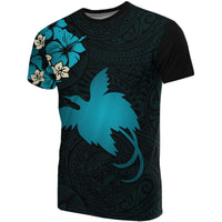Papua New Guinea T Shirts Papua New Guinea Turquoise Flag Hibiscus Unisex Black - Polynesian Pride