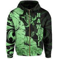 Hawaii Turtle Hoodie (Zipper) Polynesian Hibiscus Art Ver 2.0 Green - Polynesian Pride
