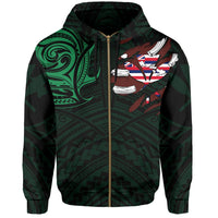 Hawaiian Kanaka Hoodie (Zipper) Heart Tattoo Green - Polynesian Pride