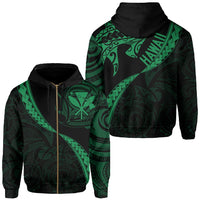 Hawaiian Kanaka Hoodie (Zipper) Mano Kihikihi Green Unisex Green - Polynesian Pride