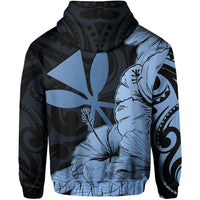 Hawaii Turtle Hoodie (Zipper) Polynesian Hibiscus Art Ver 2.0 Blue - Polynesian Pride