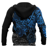 Tonga Polynesian Zip up Hoodie Blue Turtle Flowing - Polynesian Pride