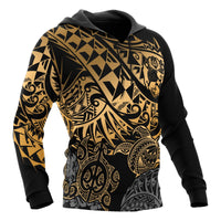 Tonga Polynesian Hoodie Gold Turtle Flowing - Polynesian Pride