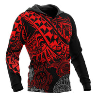 Tonga Polynesian Hoodie Red Turtle Flowing - Polynesian Pride
