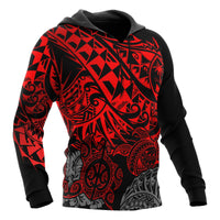 Guam Polynesian Hoodie Red Turtle Flowing - Polynesian Pride