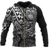 Samoa Polynesian Zip up Hoodie White Turtle Flowing Unisex White - Polynesian Pride