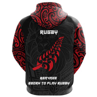 New Zealand Maori Lion Rugby Zip Hoodie Red - Polynesian Pride