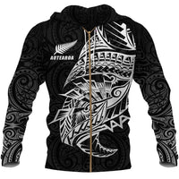 New Zealand Zip up Hoodie, Maori Tattoo Zipper Hoodie Polynesian Style Unisex White - Polynesian Pride