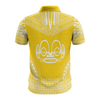 Marquesas Islands Custom Polo Shirt Tiki Face Polynesian Chief Tattoo Yellow Version - Polynesian Pride