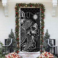Marshall Islands Door Cover Turtle Hibiscus Black - Polynesian Pride