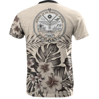 Marshall Islands T Shirt Marshall Islands Seal Beige Hibiscus - Polynesian Pride