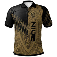Niue Polo Shirt Gold Color Symmetry Style Unisex Black - Polynesian Pride