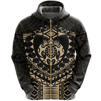 Maori Tattoo New Zealand Zip Hoodie Turtle Tattoo Unisex Black - Polynesian Pride
