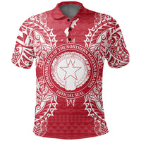 Northern Mariana Islands Polo Shirt Seal Map Polynesian Tattoo Red White Unisex Red - Polynesian Pride