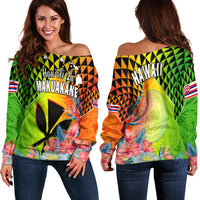 Happy Hawaii Fathers Day Off Shoulder Sweater Hawaiian Tribal Kanaka Maoli Hibiscus LT14 Women Reggae - Polynesian Pride