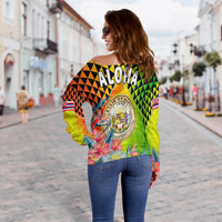 Hawaii Off Shoulder Sweater Hawaiian Tribal Kanaka Maoli Hibiscus LT14 - Polynesian Pride