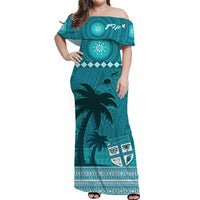 Custom Bula Fiji Matching Hawaiian Shirt and Dress Fijian Tapa Patterns with Palm Tree Turquoise LT13 - Polynesian Pride