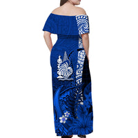 (Custom Personalised) New Caledonia Off Shoulder Long Dress Nautilus Blue Polynesian Hibiscus LT13 - Polynesian Pride