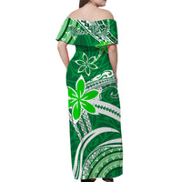 (Custom Personalised) Hawaii Flowers Wave Off Shoulder Long Dress Kanaka Maoli Green Polynesian LT13 - Polynesian Pride