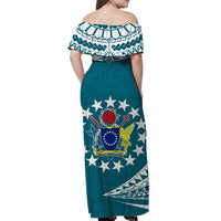 Cook Islands Tatau Off Shoulder Long Dress Symbolize Passion Stars Version Blue LT13 - Polynesian Pride
