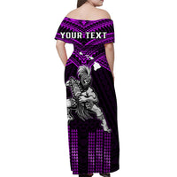 (Custom Personalised) Hawaii Off Shoulder Long Dress Hawaiian Warrior With Weapon Polynesian Ver.04 LT14 - Polynesian Pride