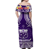 (Custom Personalised) Samoa Off Shoulder Long Dress Samoan Plumeria Flowers Mix Polynesian Pattern Ver.03 LT14 - Polynesian Pride