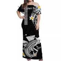 (Custom Personalised) Hawaii Off Shoulder Long Dress Kakau Kanaka Maoli Combine Polynesian Shark Ver.07 LT14 Women Black - Polynesian Pride